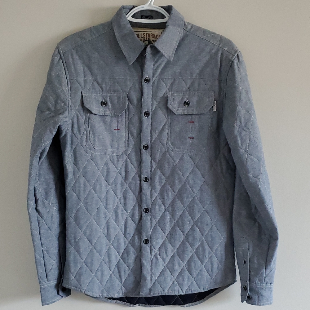 Soul Star & Co Mens Quilted Blue Button Down Long Sleeve Cotton Shirt Size S